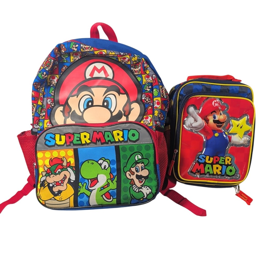 Nintendo Backpack Unisex Kids Blue Super Mario Bros Luigi Yoshi Polyester Set